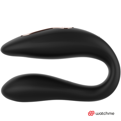 Close-up do vibrador ANNE'S DESIRE Dual Pleasure U-Shape WATCHME Preto, destacando o design ergonómico e a textura de silicone.