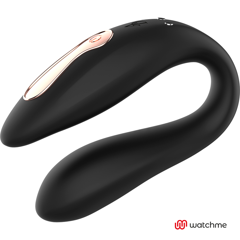 Close-up do vibrador ANNE'S DESIRE Dual Pleasure U-Shape WATCHME Preto, destacando o design ergonómico e a textura de silicone.