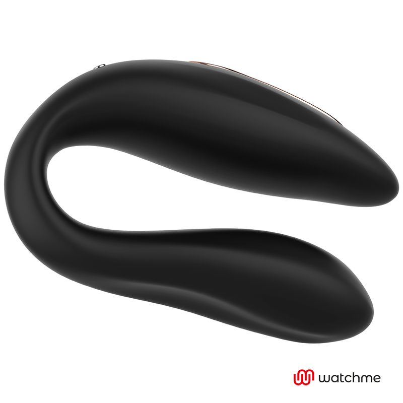 Close-up do vibrador ANNE'S DESIRE Dual Pleasure U-Shape WATCHME Preto, destacando o design ergonómico e a textura de silicone.