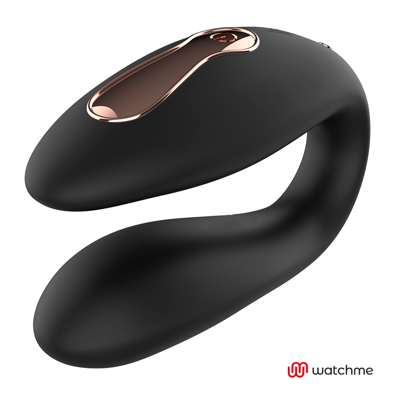 Close-up do vibrador ANNE'S DESIRE Dual Pleasure U-Shape WATCHME Preto, destacando o design ergonómico e a textura de silicone.