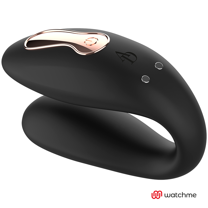 Close-up do vibrador ANNE'S DESIRE Dual Pleasure U-Shape WATCHME Preto, destacando o design ergonómico e a textura de silicone.