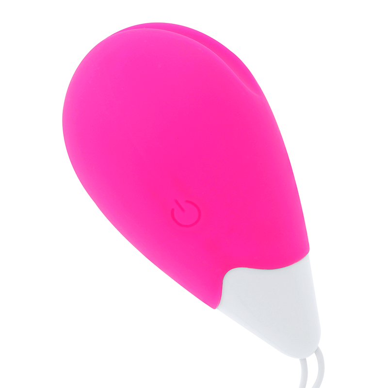 Close-up do Ovo Vibratório OHMAMA com Controle Remoto, mostrando seu design compacto e cores rosa e branco.
