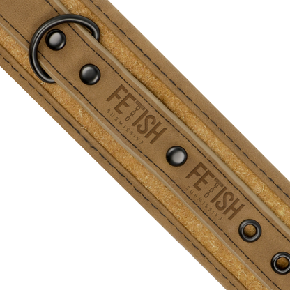 Close-up of the FETISH SUBMISSIVE ORIGIN Vegan Leather Cuffs with Neoprene Lining.