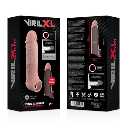 Close-up of the VIRILXL Extensão de Pénis Natural de Silicone Líquido V9 showing its design and texture.
