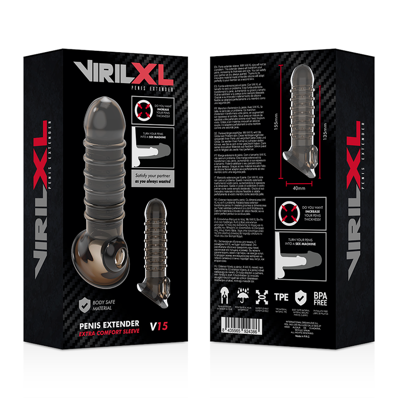 VIRILXL Extensão e Bainha para Pénis V15 Preta com textura e design ergonómico