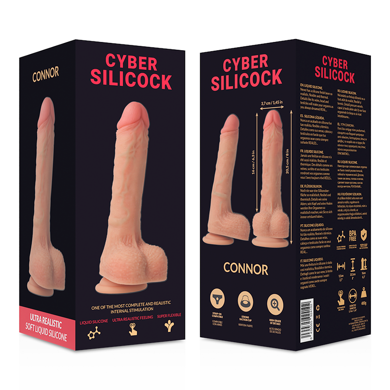 CYBER SILICOCK Dildo Strap-On Connor de silicone líquido com arnês e anéis