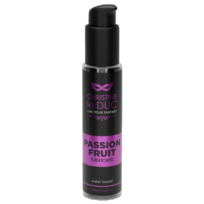Frasco de lubrificante pessoal à base de água CHRISTINE LE DUC com sabor a maracujá, 100ml.