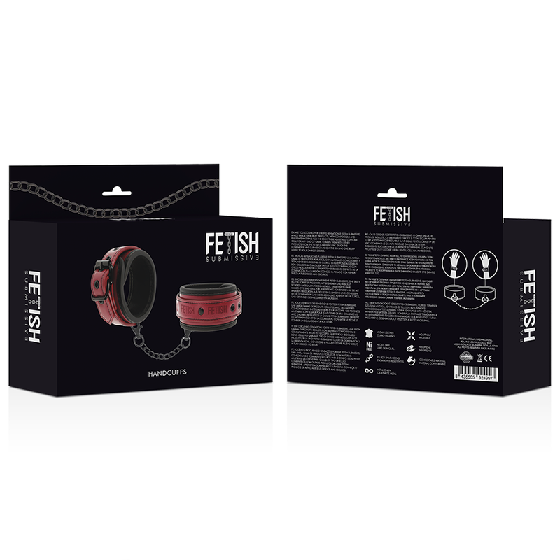 Detalhe das algemas Fetish Submissive em couro vegano com forro de neoprene para BDSM.