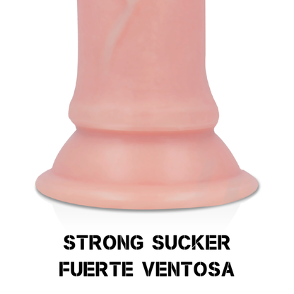 Close-up do ROCKARMY Arnês com Dildo Vibrador Realista Avenger 19cm, mostrando o dildo de silicone líquido e o arnês de couro PU.