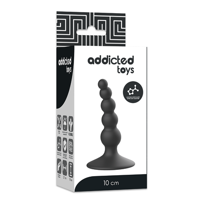 Close-up do Plug Anal ADDICTED TOYS de silicone preto 10 cm, mostrando a textura lisa e a base de segurança.