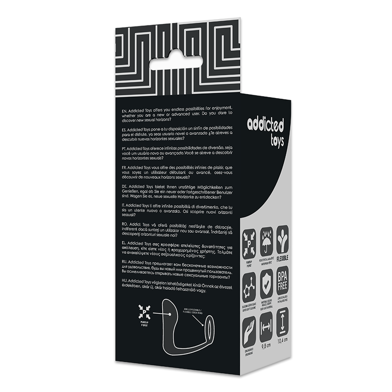 ADDICTED TOYS Plug Anal com Anel Peniano de Silicone Preto, exibindo o design e a textura macia.