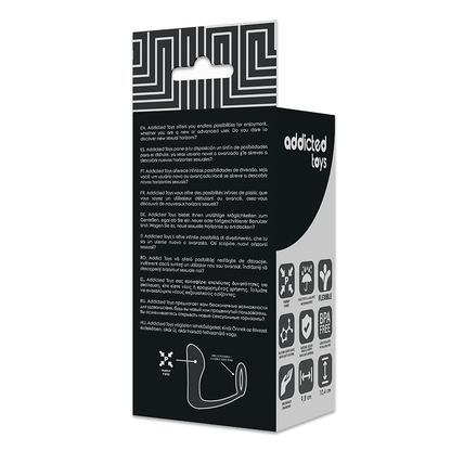 ADDICTED TOYS Plug Anal com Anel Peniano de Silicone Preto, exibindo o design e a textura macia.