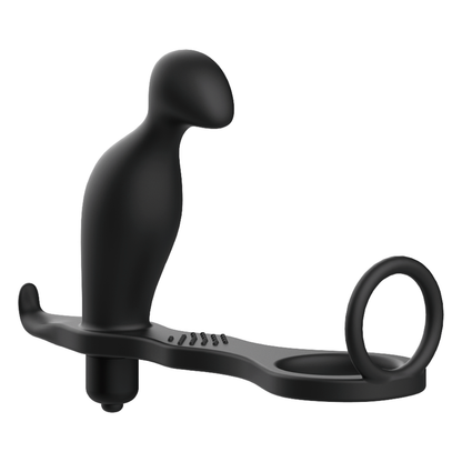 Plug anal vibrador ADDICTED TOYS com anel peniano de silicone preto 12 cm