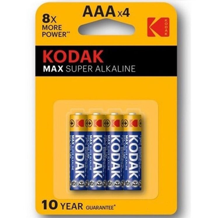 Baterias KODAK Super Alcalina MAX AAA LR03 Pack 4 para dispositivos eletrónicos.